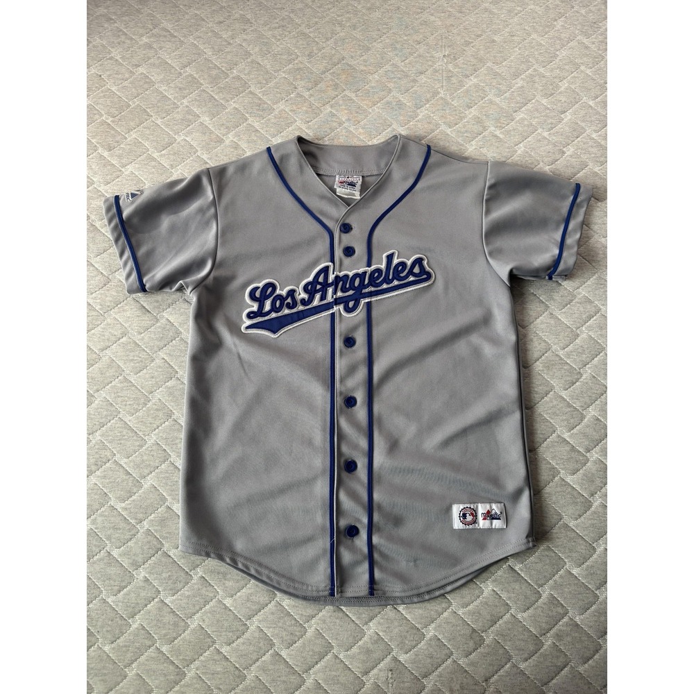 Los Angeles Dodgers Jersey Youth Large Gray MLB Baseball Majestic Button Front